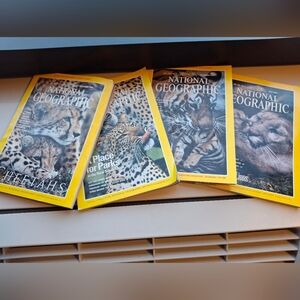 4 Cat National Geographic Yellow-Cover Wildlife Magazines - Cheetahs & Big Cats